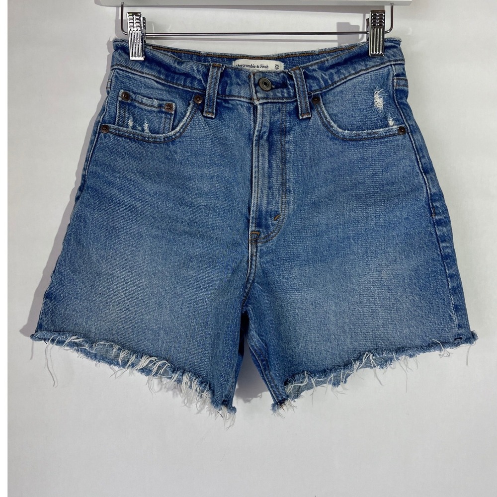 Abercrombie & Fitch The Dad Short High Rise Distressed Denim Shorts Blue 25